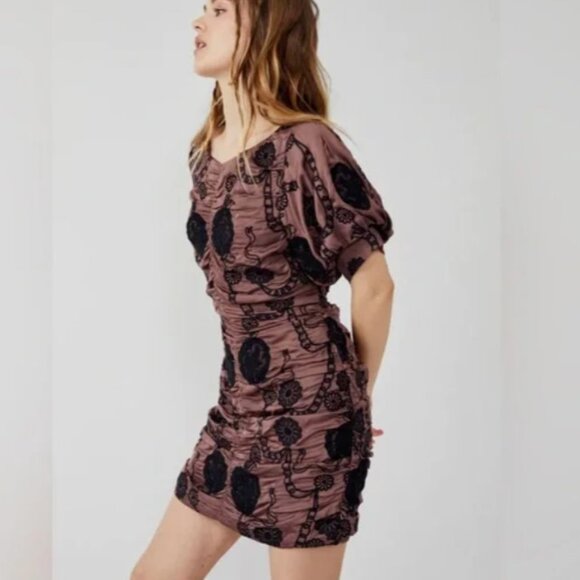 Free People Ramona Ribbon Floral Dress β Bitter Brown | Boho & Romantic (Size S) - Picture 3 of 9